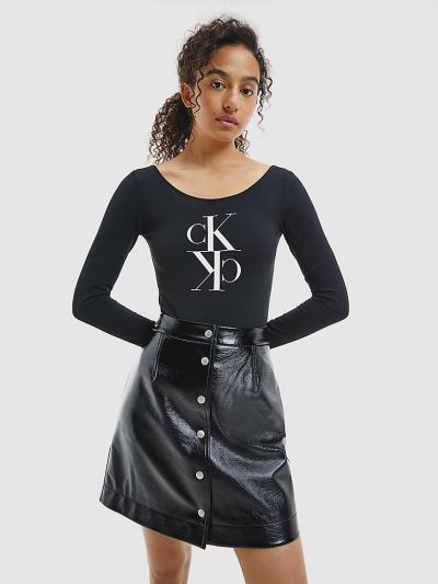 Calvin Klein Ruhák HU522047 | Calvin Klein Monogram Logo Női Bodysuit Fekete
